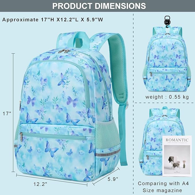 DSIUE Kids Backpack for Girls Elementary BookBags Teens School Backpack with Lunch Box Strawberry Pink