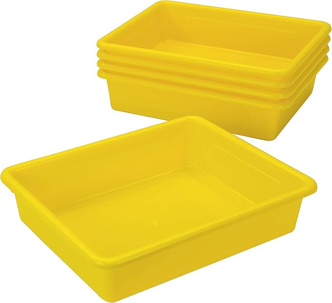 Storex Letter Size Flat Storage Tray – Organizer Bin for Classroom, Office and Home, Yellow, 5-Pack (62519A05C)