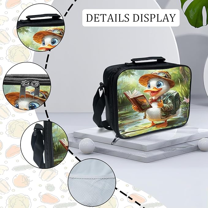 Funny Duck Backpack Set 3 Piece School Bags and Lunch Box with Pencil Case Cute Duck Reading Bookbag Set for Toddler Kids Girls Boys Teens Kindergarten Elementary Middle