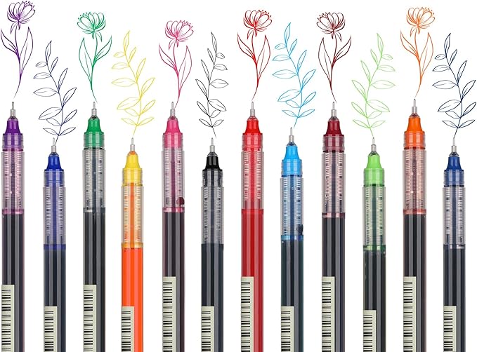 USUAL 12pcs Gel Ink Pens Liquid Ink Rollerball Multi Color Pen 0.5 mm Fine Point Smooth Writing Pens Cute Nurse Pen Back to School Supplies