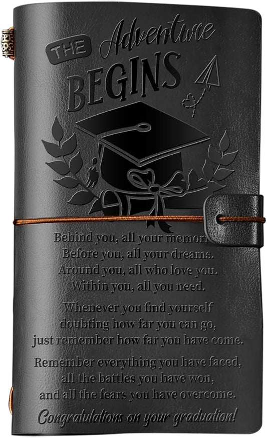 PRSTENLY Graduation Gifts Leather Journal, Graduation Gifts for Her Him 140 Page Refillable Journal, High School University College Graduation Gift Ideas for Women Men(Black)