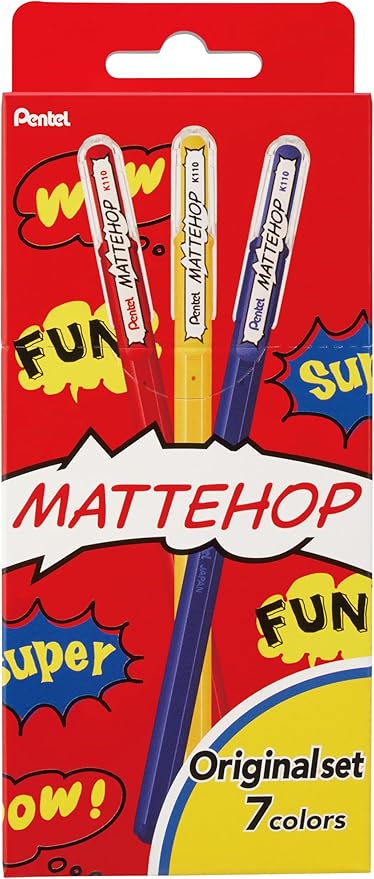 Pentel Mattehop 1.0mm Gel Roller 7pc Wallet - Original Colours