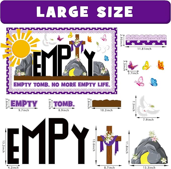 Easter Empty Tomb Bulletin Board Decoration Set, Spring Religious Jesus Classroom Decorations Christian Cross Butterflies Cutouts April Library Church Sunday School Wall Window Door Decor for Teacher