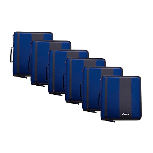 Case-it Classic Zipper Binder | 2-Inch O-Rings, 350 Sheet Capacity, Multiple Storage Pockets & Shoulder Strap | School & Office Organizer | D-251 Midnight Blue | 6 Pack