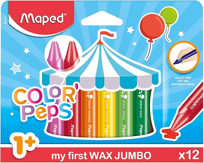 Maped Color'Peps My First Jumbo Triangular Wax Crayons, Pack of 12