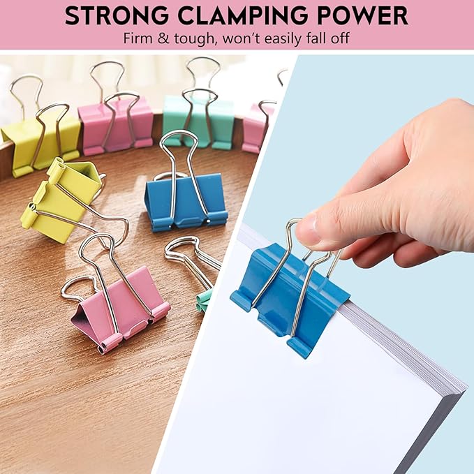 Medium Binder Clips, 25pcs 1.25 Inch Binder Clips Set in Vibrant Colors, Quality Tempered Steel Paper Clips for Office, Home, School, Crafts, Office Supplies Paper Clamps