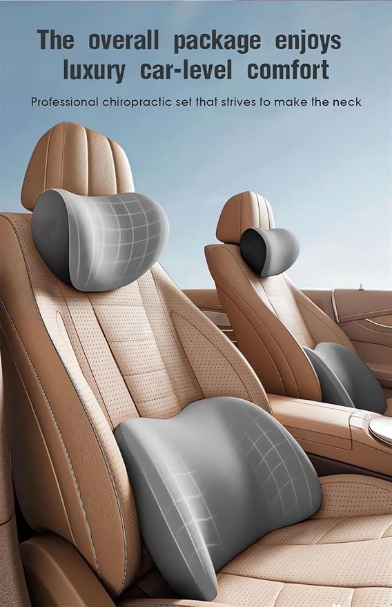 Car Headrest & Lumbar Support Cushion Ergonomic Car Seat Neck Back Rest Pillows Orthopedic Memory Foam Head Rest and Lower Lumbar Support Pillow Set Backrest Driving Seat Office Chair Support (Blue)