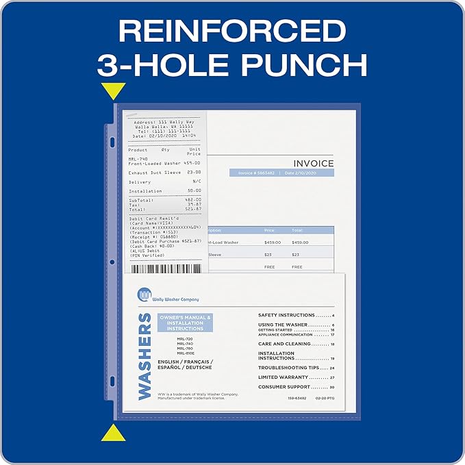 Oxford Sheet Protectors, Clear Finish, Top Load, Letter Size Plastic Sleeves, Reinforced 3 Hole Punch for Binders, Sheets for 3 Ring Binder, 100 per Box (33267) (Pack of 10)