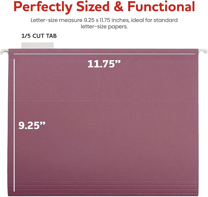 Purple Hanging File Folders – 8 Pack, Letter Size File Organization Folders for Home, Office, School & Filing Cabinets