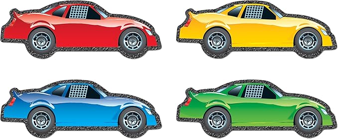 Carson Dellosa 36-Piece Race Car Cutouts, Colorful Cardstock Car Decor for Bulletin Board, Name Tags, Posterboard, NASCAR Themed Classroom, Party, and Locker Decorations