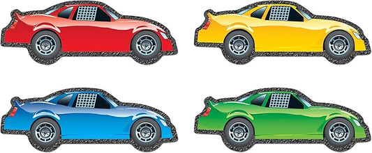 Carson Dellosa 36-Piece Race Car Cutouts, Colorful Cardstock Car Decor for Bulletin Board, Name Tags, Posterboard, NASCAR Themed Classroom, Party, and Locker Decorations