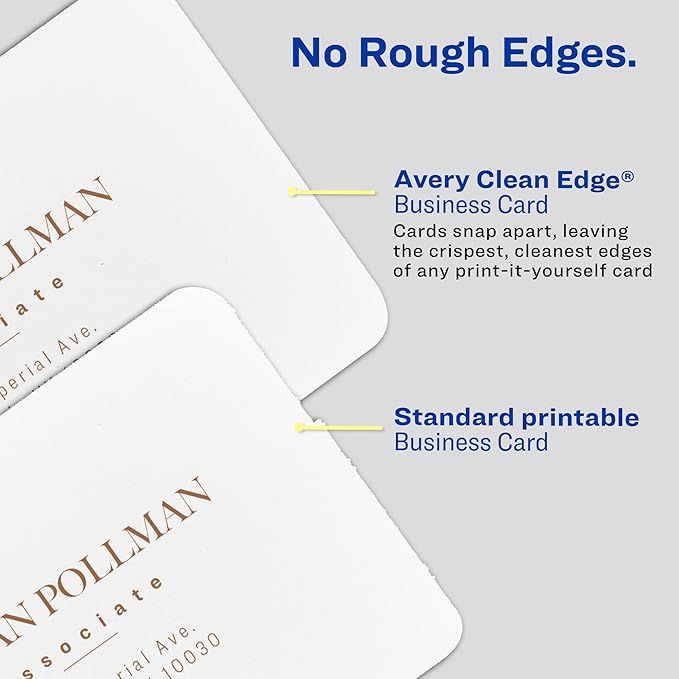 Avery Clean Edge Printable Square Cards with Sure Feed Technology, Rounded Corners, 2.5" x 2.5", Matte White, Inkjet Printer Compatible, 180 Blank Cards Total (35702)