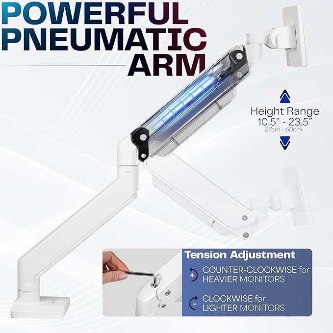 VIVO Premium Aluminum Heavy Duty Monitor Arm for Ultrawide Monitors up to 49 inches and 33 lbs, Single Desk Mount Stand, Pneumatic Height, Max VESA 100x100, White, STAND-V101G1W