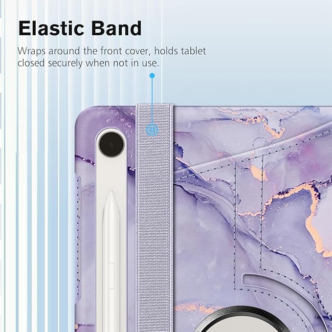 Fintie Rotating Case for Samsung Galaxy Tab S10 Lite/ S10 FE/ S9 FE 5G 10.9 Inch/Tab S9 11 Inch with S Pen Holder, 360 Degree Swiveling Stand Cover Auto Sleep/Wake, Lilac Marble