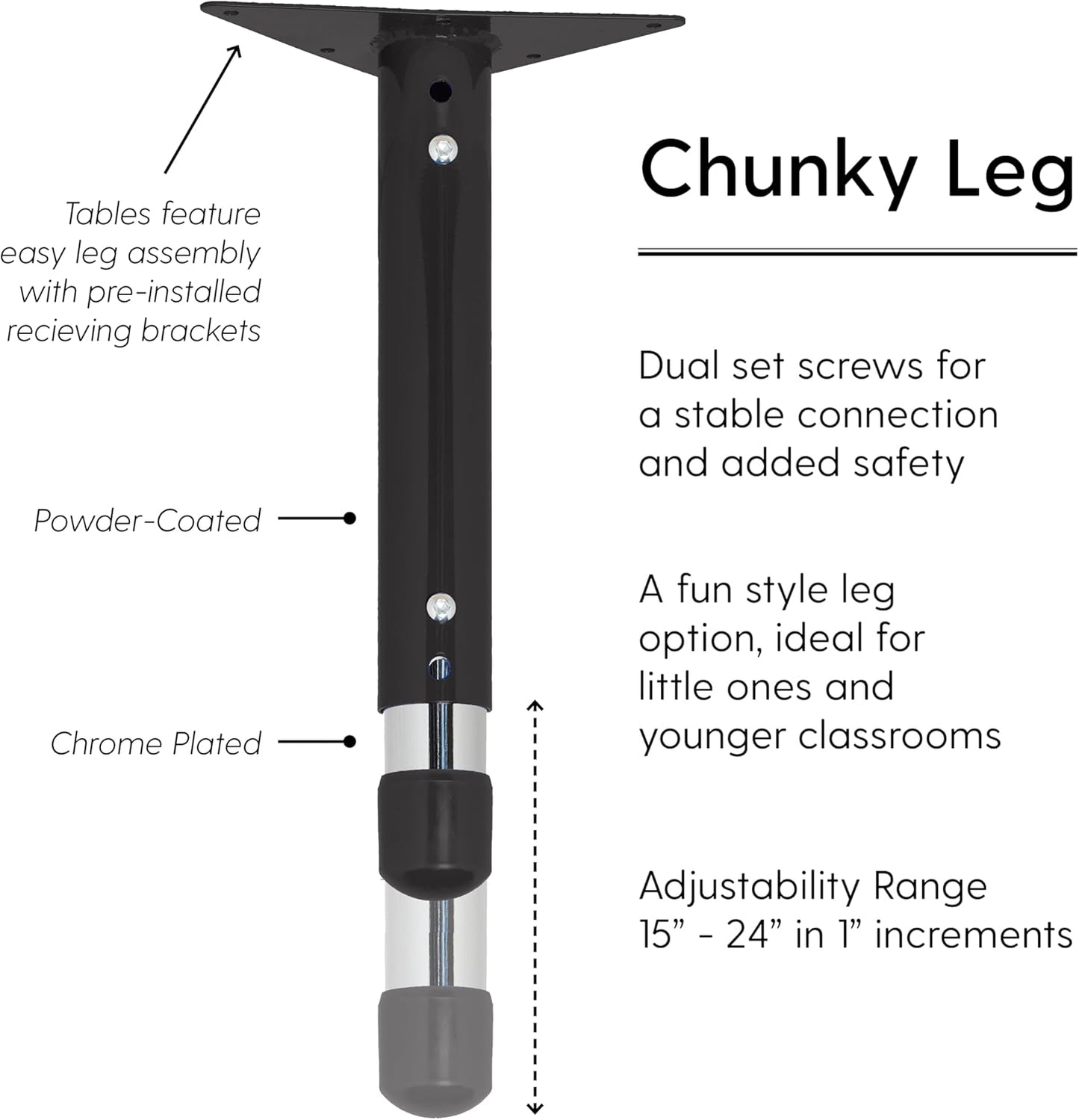 FDP Rectangle Activity School and Classroom Kids Table (30 x 48 inch), Chunky Toddler Legs, Adjustable Height 15-24 inches - Gray Top and Black Edge