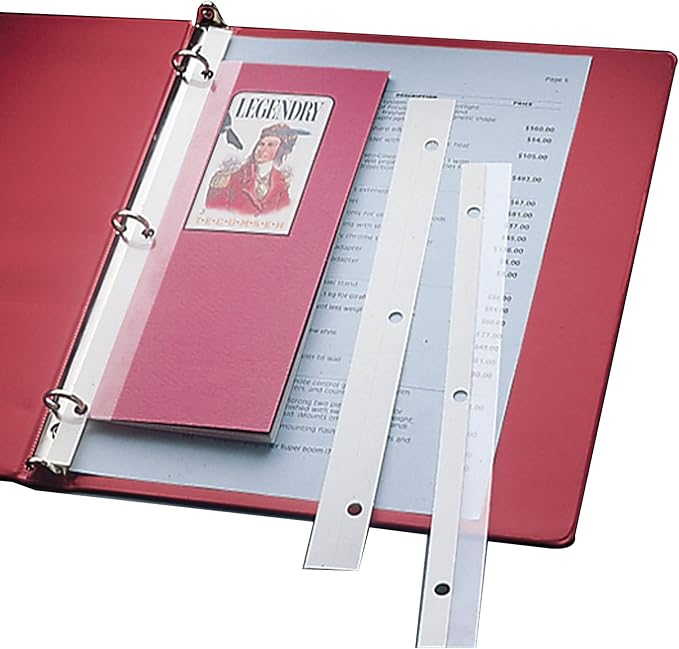 C-Line Self-Adhesive Attaching Strips, 3-Hole Punched, 1 x 11, Clear, 200/Box