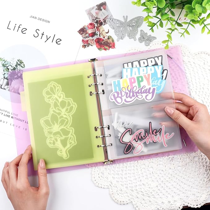 BAOFALI 2Pcs/Set A5 6 Ring Binder Cover Clean Transparent Soft PVC for Refillable Notebook Shell withMatte surfaceforStamp & Die Storage (Purple)