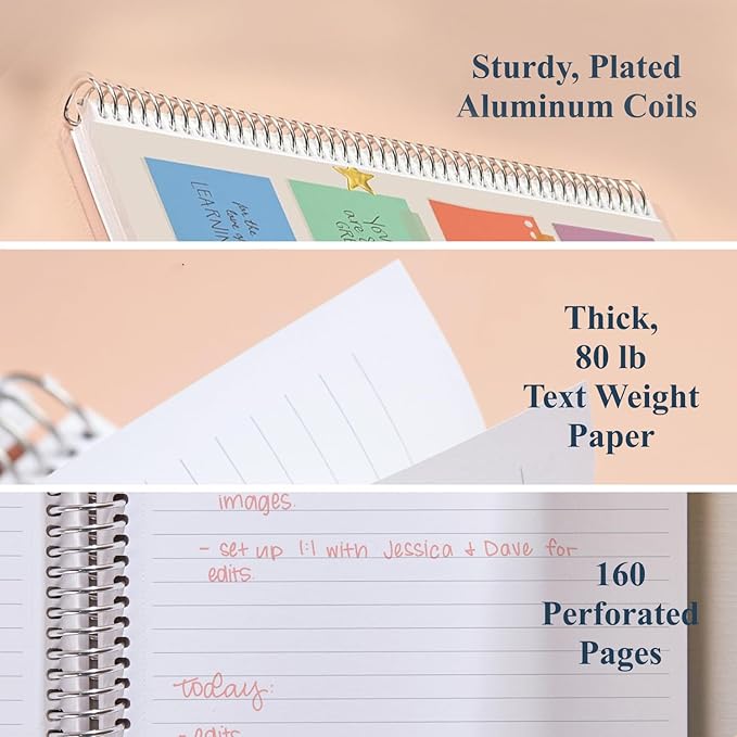 Erin Condren 7” x 9” Lined Spiral Notebook, College-Ruled Layout with 80 Lb. Paper, Motivation Notes Cover, 160 Lined Notebook Pages, Platinum Coil, Stickers Included