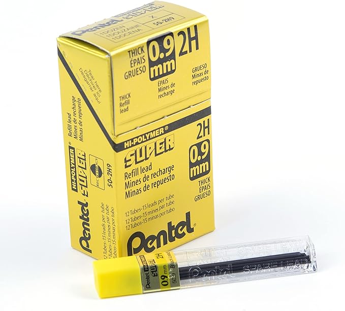Pentel Super Hi-Polymer Lead Refill, 0.9mm Thick, 2H, 180 Pieces of Lead (50-9-2H)