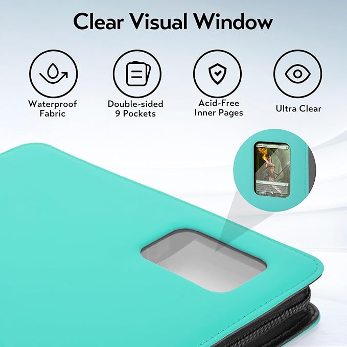 Card Binder 9 Pocket, Trading Card Binder with Clear Window Design, 720 Double Sided Pocket PU Collection Binder, Card Albums for MTG, TCG, and Sports Cards(Sky blue)