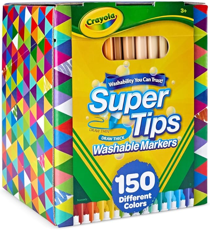 Crayola Super Tips Marker Set (150ct), 2-in-1 Fine Point & Broad Line Markers for Kids, Gifts for Kids, Colored Markers for Coloring Books, 3+