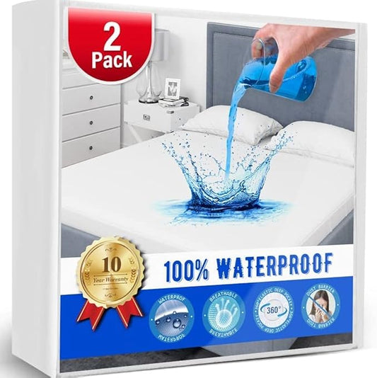 2 Pack King Mattress Protector Waterproof Mattress Protector King Mattress Pad Cover Noiseless, Soft Breathable Terry for Pets Kids Adults 76" x 80"