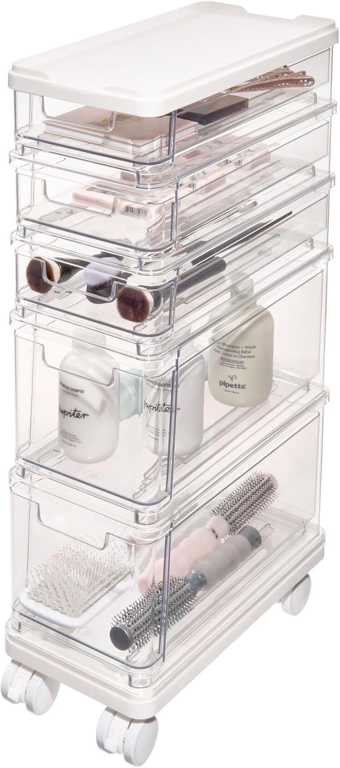 iDesign The Sarah Tanno Collection 5-Drawer Stacking Cosmetic Organizer Cart, Clear