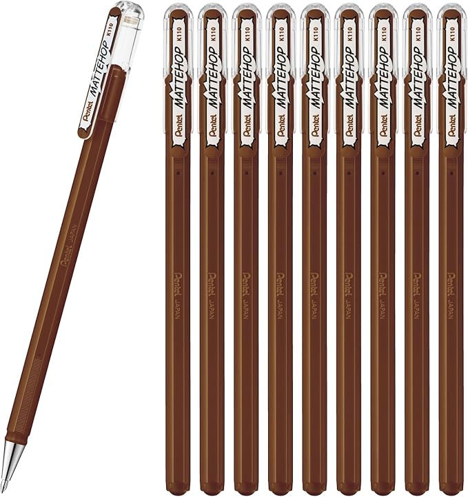 Pentel Color Ballpoint Pen, Matte Hop, Brown, 10 Pens K110-VE