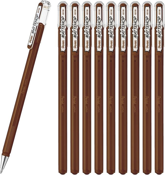 Pentel Color Ballpoint Pen, Matte Hop, Brown, 10 Pens K110-VE