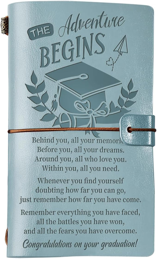 PRSTENLY Graduation Gifts Leather Journal, Graduation Gifts for Her Him 140 Page Refillable Journal, High School University College Graduation Gift Ideas for Women Men (Blue)