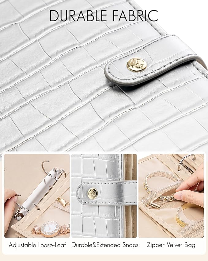 Vlando Travel Jewelry Case,Jewelry Organizers and Storage Jewelry Book Ring Binder with Clear Zipper Velvet Jewelry Pouches Bags for Rings,Necklace,Earrings-Silver