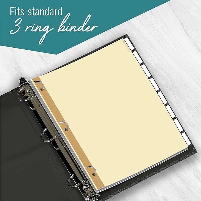 8-Tab Binder Dividers for 3 Ring Binder, Insertable Clear Big Tabs, Bulk Letter Size Paper Divider, 8.5 x 11 inch, 12 Sets (96 Dividers Total)