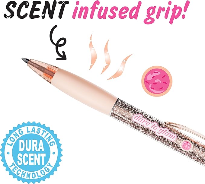 Glitter Glam Smens - Patented Gourmet Scented Black Glitter Gel Ink Pens, Medium Point, 6 Count - Fun, Cute, Cool, Smelly Pens for Kids