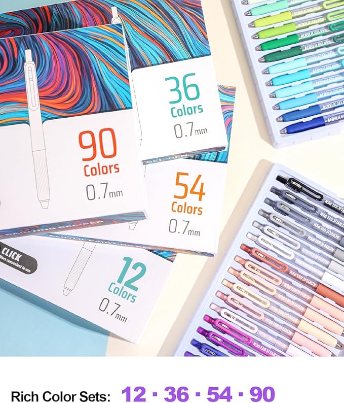Acrylic Colored Pens Set, 36 Colors Retractable Gel Ink Pens, 0.7mm Fine Point Colorful Pen for Black Paper, Rock, Glass, Fabric and Art Crafts Supplies, Color Pen for Journaling Note Taking