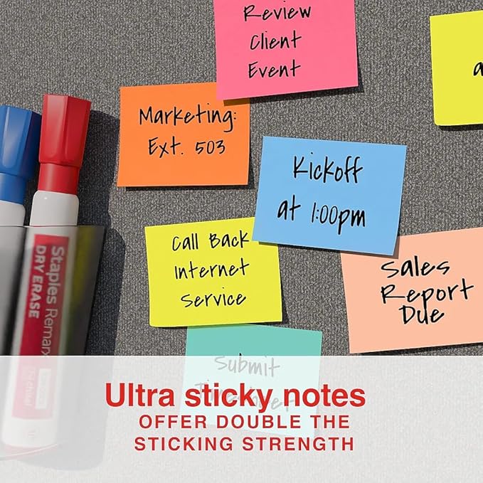 Staples Ultra Sticky Notes, 1 3/8" x 1 7/8", Golden Hour Colors, 2400 Sheets – Strong‑Hold Mini Notes for Tabs, Labels & Planning