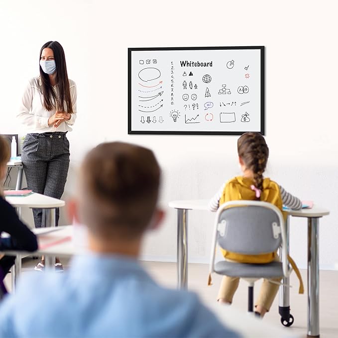 Amazon Basics Magnetic Dry Erase Whiteboard, 35"W x 23"H, Black Wooden Frame, Wall-Mounted for Writing and Presentation