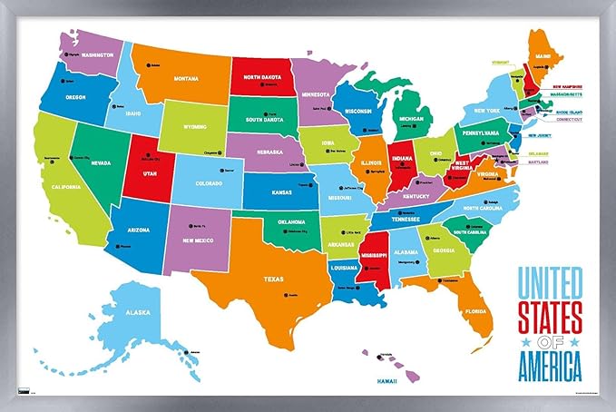 Trends International Map - United States Of America 2022 Wall Poster, 22.375" x 34", Silver Framed Version
