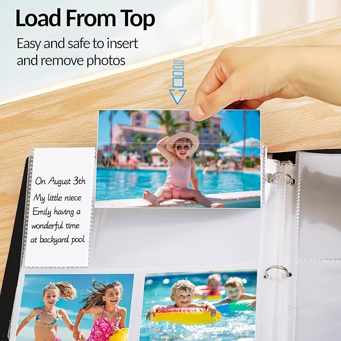 100 Pack 4x6 Photo Sleeves for 3 Ring Binder - 600 Photos, Clear Album Refill Pages, Acid Free Plastic Archival Protector Sleeves, Pages Sheets for 8.5x11 Binder