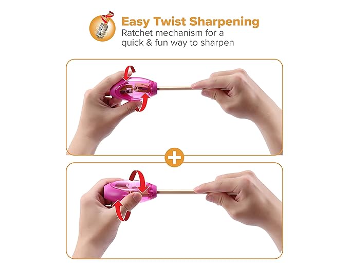 Bostitch Office Twist-N-Sharp Manual Pencil Sharpener, 2 Holes for Standard and Jumbo Pencils with Ratchet Technology, 1 Sharpener Random Color