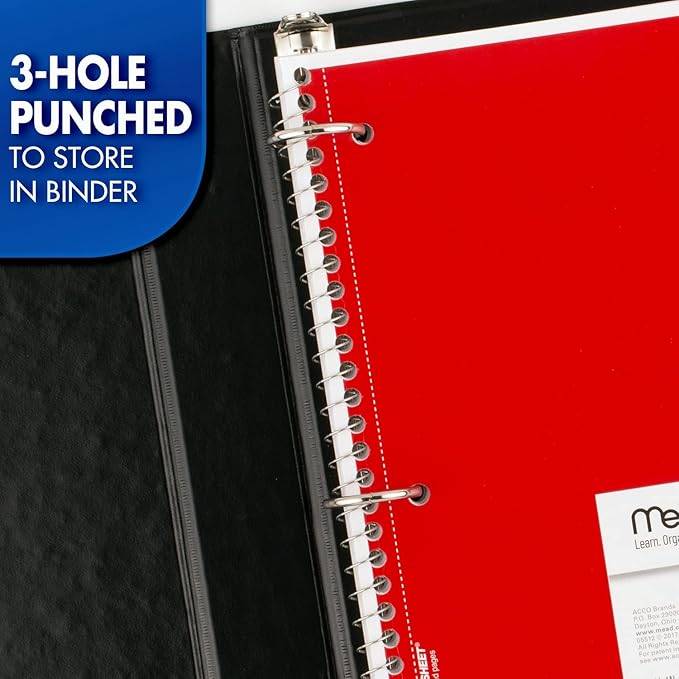 Mead Small Spiral Notebook, 3-Subject, College Ruled Paper, 9-1/2" x 5-1/2", 150 Sheets per Notebook, Color Will Vary, 1 Count (06900)