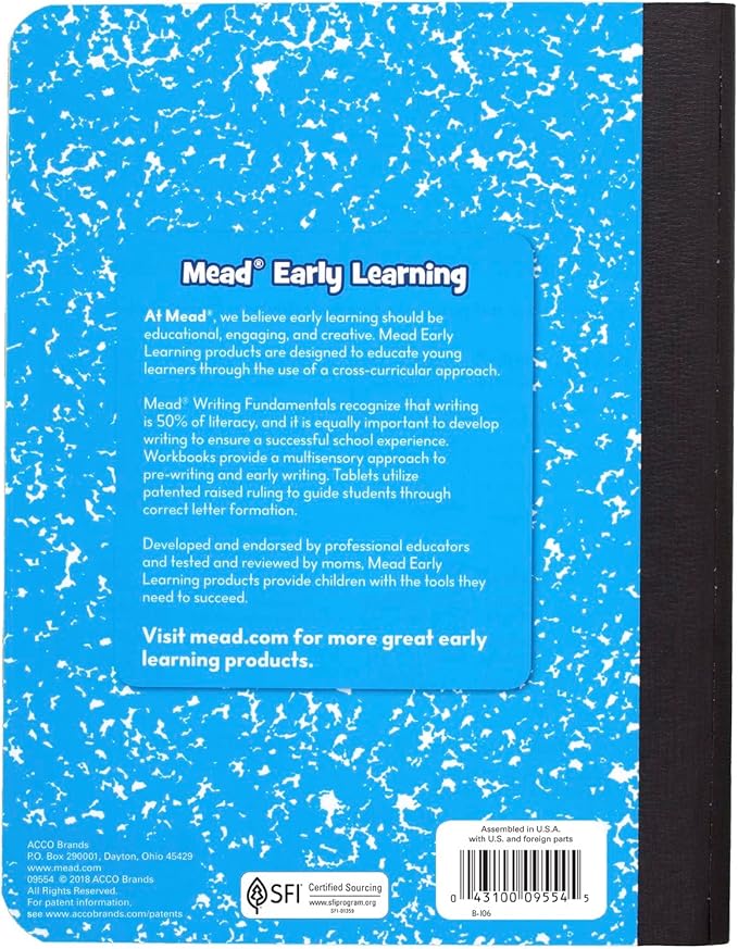 Mead Primary Journal, 4 Pack, Half Page Ruled, Grades K-2, 7-1/2" x 9-3/4", 100 Sheets per Journal, Assorted Colors (610051-ECM)