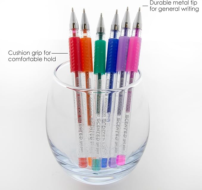 BAZIC Products Essence Scented Glitter Color Gel Pen, Comfort Grip Acid Free Smooth Writing for Drawing Coloring Greeting Card Art Gift (6/Pack), 24-Packs