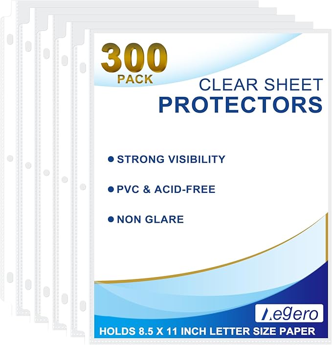 300 Pack Clear Sheet Protectors, 8.5 x 11 inch Page Protectors for 3 Ring Binder,Top Loading Paper Protector for Documents and Photos,Letter Size