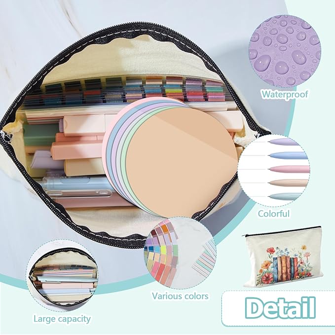 Book Annotation Kit, Aesthetic Bible Study Journaling Kit, 2640 Pcs Sticky Tabs, 300 Sticky Notes, 11 Gel Ink Pen, 12 Highlighter Marker, Pencil Case Pouch for Book Lover(Round)