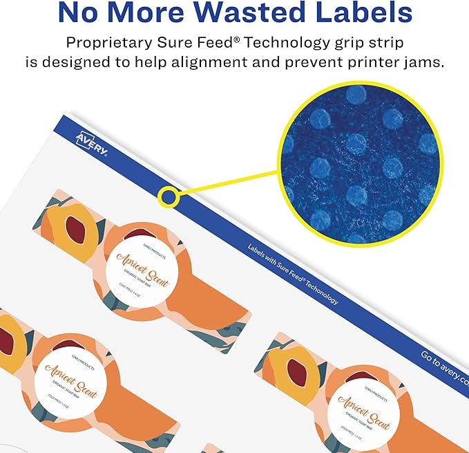 Avery Glossy White Wraparound Band Labels, Sure Feed Technology, 1.5" x 3.5", Cigar Band Labels, 500 Total, Print-to-The-Edge, Permanent Adhesive, Laser/Inkjet Printable