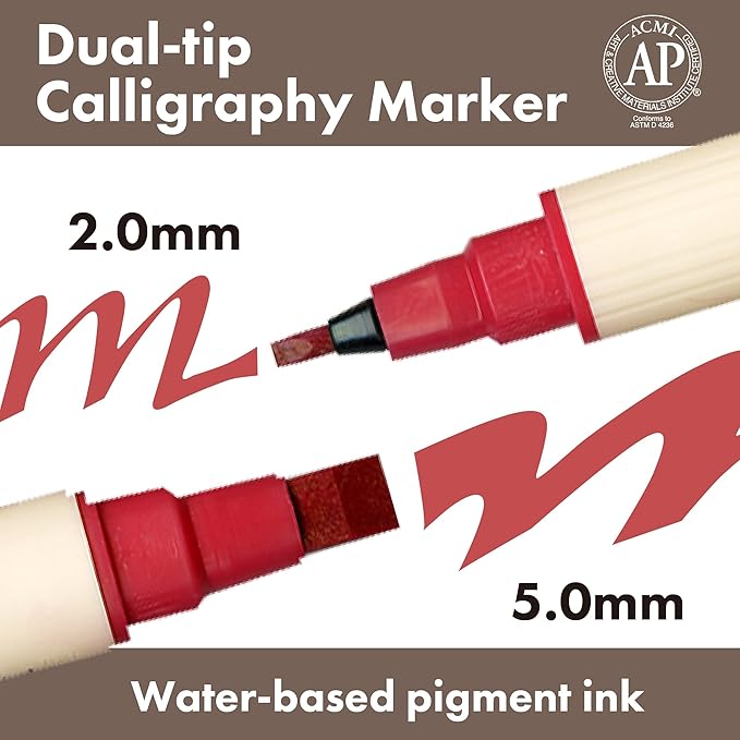 Kuretake Zig Calligraphy Dual Tip Marker Pens 3 colors set, RosePink, 2mm, 5mm, Double Tip, for Art, Sketch, illustration, Calligraphy, Journal, Drawing, Made in Japan