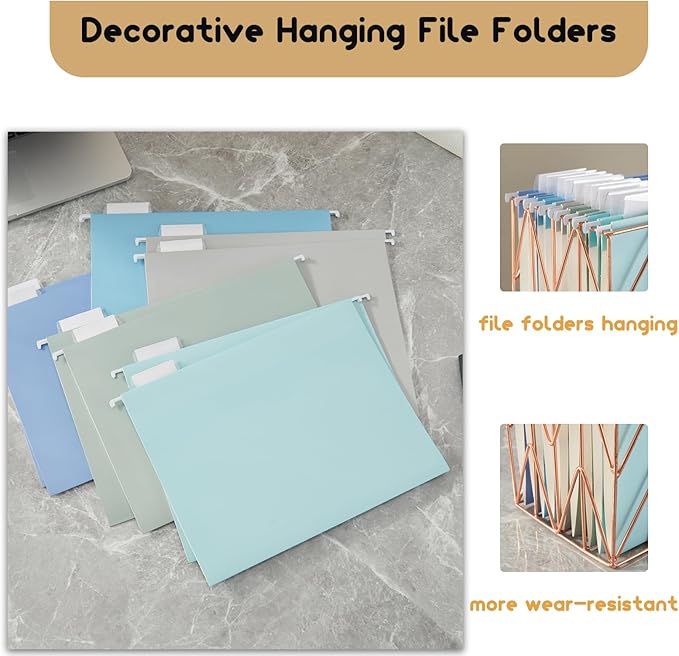 10 Pack Hanging Folder File Cabinet Organizer Letter Size 1/5 Cut Adjustable Label Decoration Home Office School Classroom, Mediterranean Color
