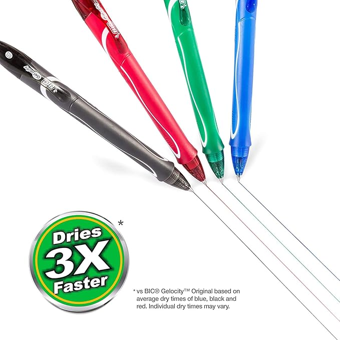 BIC Gelocity Quick Dry Assorted colors Gel Pens, Medium Point 0.7 mm, Smear Free, Retractable Gel Pens With Comfortable Full Grip, 8 Pack