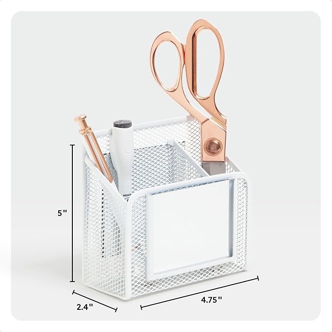 U Brands White Magnetic Locker Cup with Mirror, Locker Mirror with Pencil Holder, Magnetic Organizer for School Lockers, 5" x 2.4" x 4.75"