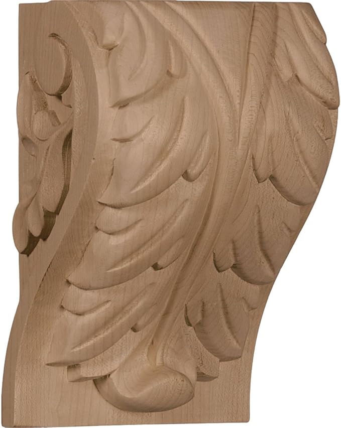 Ekena Millwork CORW05X04X07BAAL Extra Large Acanthus Leaf Block Wood Corbels, 4 1/2"W x 3 3/4"D x 7"H, Alder